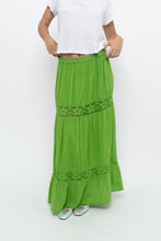 Load image into Gallery viewer, Vintage x Bright Green Crochet Pleated Maxi Skirt (L, XL)