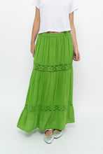 Load image into Gallery viewer, Vintage x Bright Green Crochet Pleated Maxi Skirt (L, XL)
