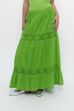 Load image into Gallery viewer, Vintage x Bright Green Crochet Pleated Maxi Skirt (L, XL)
