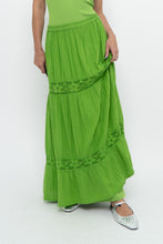 Load image into Gallery viewer, Vintage x Bright Green Crochet Pleated Maxi Skirt (L, XL)