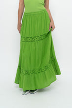 Load image into Gallery viewer, Vintage x Bright Green Crochet Pleated Maxi Skirt (L, XL)