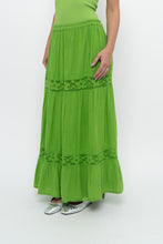 Load image into Gallery viewer, Vintage x Bright Green Crochet Pleated Maxi Skirt (L, XL)