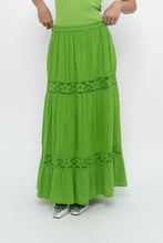 Load image into Gallery viewer, Vintage x Bright Green Crochet Pleated Maxi Skirt (L, XL)
