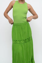 Load image into Gallery viewer, Vintage x Bright Green Crochet Pleated Maxi Skirt (L, XL)