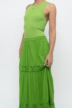Load image into Gallery viewer, Vintage x Bright Green Crochet Pleated Maxi Skirt (L, XL)