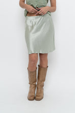 Load image into Gallery viewer, BABATON x Pale Green Satin Midi Skirt (XS, S)