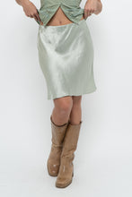 Load image into Gallery viewer, BABATON x Pale Green Satin Midi Skirt (XS, S)