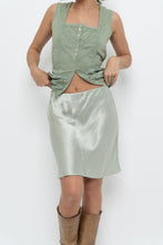 Load image into Gallery viewer, BABATON x Pale Green Satin Midi Skirt (XS, S)