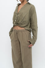 Load image into Gallery viewer, LITTLE MOON x Olive Green Linen Crop Blouse (S, M)