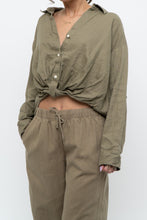 Load image into Gallery viewer, LITTLE MOON x Olive Green Linen Crop Blouse (S, M)