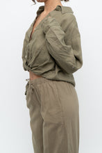 Load image into Gallery viewer, LITTLE MOON x Olive Green Linen Crop Blouse (S, M)
