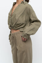 Load image into Gallery viewer, LITTLE MOON x Olive Green Linen Crop Blouse (S, M)