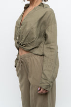 Load image into Gallery viewer, LITTLE MOON x Olive Green Linen Crop Blouse (S, M)