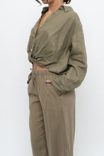 Load image into Gallery viewer, LITTLE MOON x Olive Green Linen Crop Blouse (S, M)