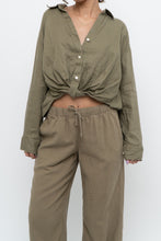 Load image into Gallery viewer, LITTLE MOON x Olive Green Linen Crop Blouse (S, M)