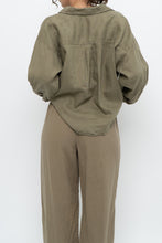 Load image into Gallery viewer, LITTLE MOON x Olive Green Linen Crop Blouse (S, M)