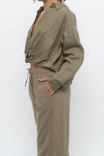 Load image into Gallery viewer, LITTLE MOON x Olive Green Linen Crop Blouse (S, M)