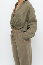Load image into Gallery viewer, LITTLE MOON x Olive Green Linen Crop Blouse (S, M)