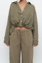 Load image into Gallery viewer, LITTLE MOON x Olive Green Linen Crop Blouse (S, M)