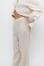 Load image into Gallery viewer, GIUSY ITALY x Beige, White Striped Linen High-Rise Pant (S)