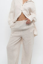 Load image into Gallery viewer, GIUSY ITALY x Beige, White Striped Linen High-Rise Pant (S)