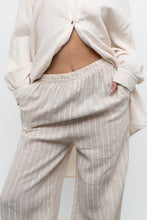 Load image into Gallery viewer, GIUSY ITALY x Beige, White Striped Linen High-Rise Pant (S)