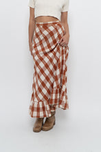 Load image into Gallery viewer, Vintage x Made in India x Orange, Cream Gingham Cotton Maxi Skirt (XXS)
