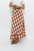Load image into Gallery viewer, Vintage x Made in India x Orange, Cream Gingham Cotton Maxi Skirt (XXS)