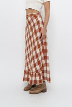 Load image into Gallery viewer, Vintage x Made in India x Orange, Cream Gingham Cotton Maxi Skirt (XXS)