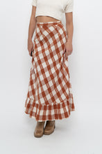 Load image into Gallery viewer, Vintage x Made in India x Orange, Cream Gingham Cotton Maxi Skirt (XXS)