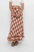 Load image into Gallery viewer, Vintage x Made in India x Orange, Cream Gingham Cotton Maxi Skirt (XXS)