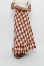 Load image into Gallery viewer, Vintage x Made in India x Orange, Cream Gingham Cotton Maxi Skirt (XXS)