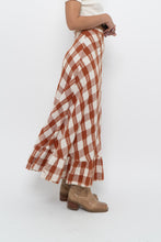 Load image into Gallery viewer, Vintage x Made in India x Orange, Cream Gingham Cotton Maxi Skirt (XXS)