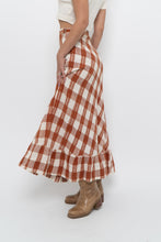 Load image into Gallery viewer, Vintage x Made in India x Orange, Cream Gingham Cotton Maxi Skirt (XXS)