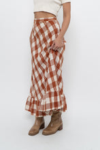 Load image into Gallery viewer, Vintage x Made in India x Orange, Cream Gingham Cotton Maxi Skirt (XXS)