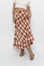 Load image into Gallery viewer, Vintage x Made in India x Orange, Cream Gingham Cotton Maxi Skirt (XXS)