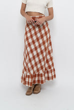 Load image into Gallery viewer, Vintage x Made in India x Orange, Cream Gingham Cotton Maxi Skirt (XXS)