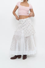 Load image into Gallery viewer, Vintage x Made in Canada x White, Pink Floral Tiered Maxi Skirt (XL, XXL)