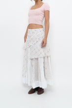 Load image into Gallery viewer, Vintage x Made in Canada x White, Pink Floral Tiered Maxi Skirt (XL, XXL)