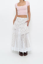 Load image into Gallery viewer, Vintage x Made in Canada x White, Pink Floral Tiered Maxi Skirt (XL, XXL)
