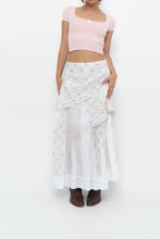 Load image into Gallery viewer, Vintage x Made in Canada x White, Pink Floral Tiered Maxi Skirt (XL, XXL)