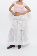 Load image into Gallery viewer, Vintage x Made in Canada x White, Pink Floral Tiered Maxi Skirt (XL, XXL)