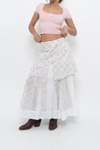 Load image into Gallery viewer, Vintage x Made in Canada x White, Pink Floral Tiered Maxi Skirt (XL, XXL)