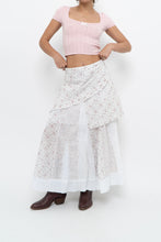 Load image into Gallery viewer, Vintage x Made in Canada x White, Pink Floral Tiered Maxi Skirt (XL, XXL)