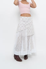 Load image into Gallery viewer, Vintage x Made in Canada x White, Pink Floral Tiered Maxi Skirt (XL, XXL)