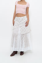Load image into Gallery viewer, Vintage x Made in Canada x White, Pink Floral Tiered Maxi Skirt (XL, XXL)