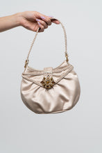 Load image into Gallery viewer, Vintage x NINE WEST Beige Satin Rhinestone Clutch