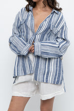 Load image into Gallery viewer, Vintage x JONES NY Blue, White Striped Linen Buttonup (S-XL)