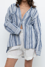 Load image into Gallery viewer, Vintage x JONES NY Blue, White Striped Linen Buttonup (S-XL)