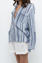 Load image into Gallery viewer, Vintage x JONES NY Blue, White Striped Linen Buttonup (S-XL)